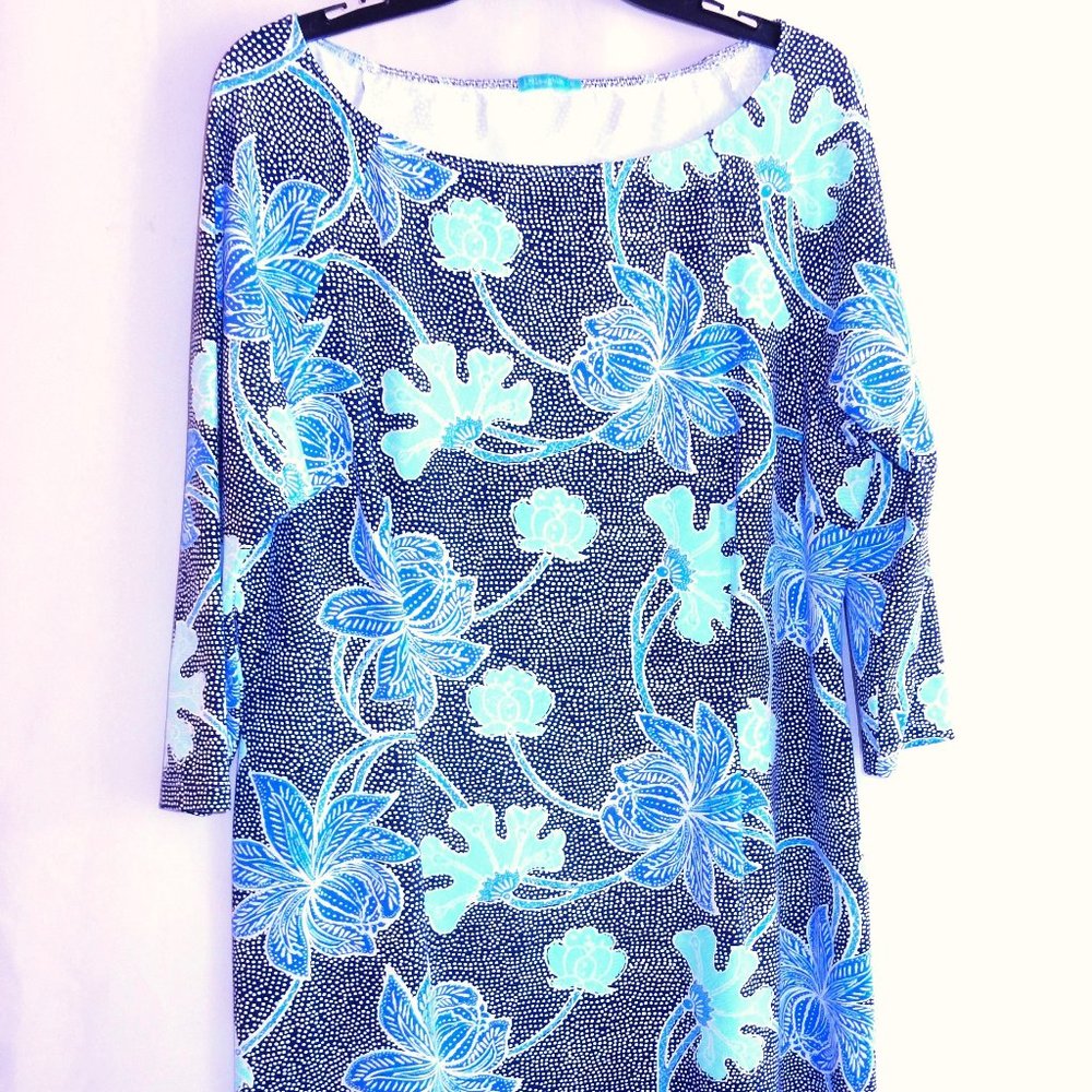 J McLaughlin Multicolor Blue Flowered Knit Dress in Size XL
